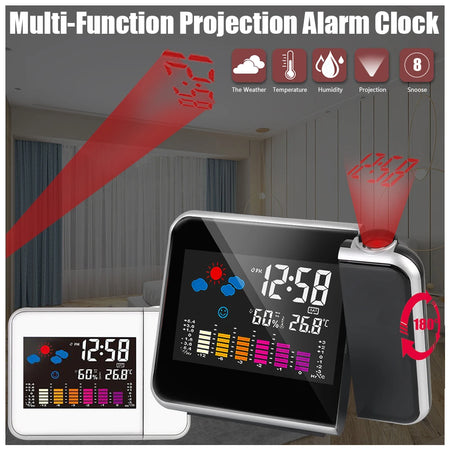 Rotatable Digital Alarm Clock with Time Projection and Weather Station Features