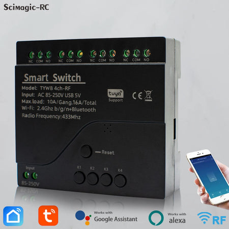 4CH Tuya WiFi Smart Switch with Voice Control and Remote Automation