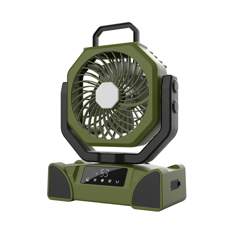 Portable Camping Fan 20000mAh &ndash; LED Light and USB Charge Green