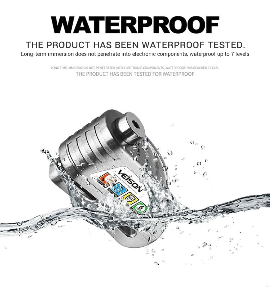 Κλειδαριά Δίσκου Μοτοσυκλέτας VEISON DX19 με Συναγερμό 130dB, Αδιάβροχο Ανοξείδωτο