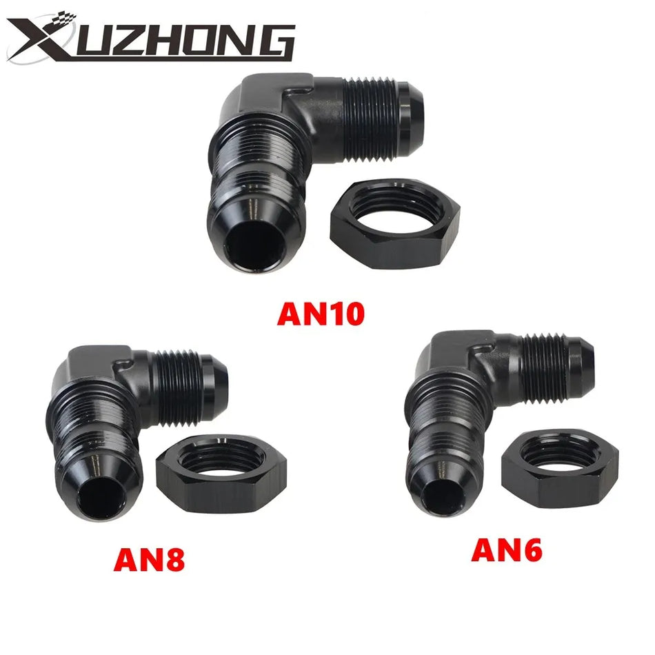 Adaptateur de bulkhead à flare à 90 degrés AN6 AN8 AN10 avec écrou en aluminium