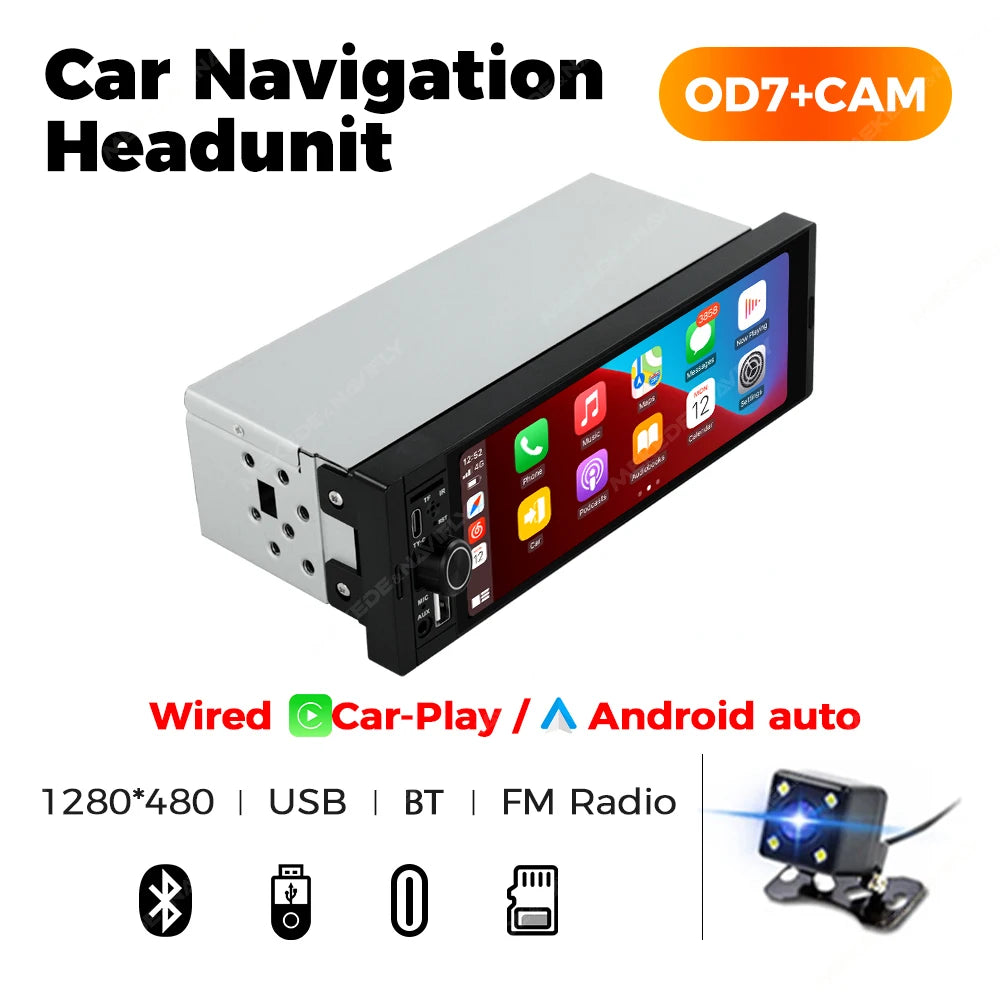 MEKEDE 6.86" 1Din Carplay Android Auto Radio with BT, USB, and FM Stereo OD7-Cam