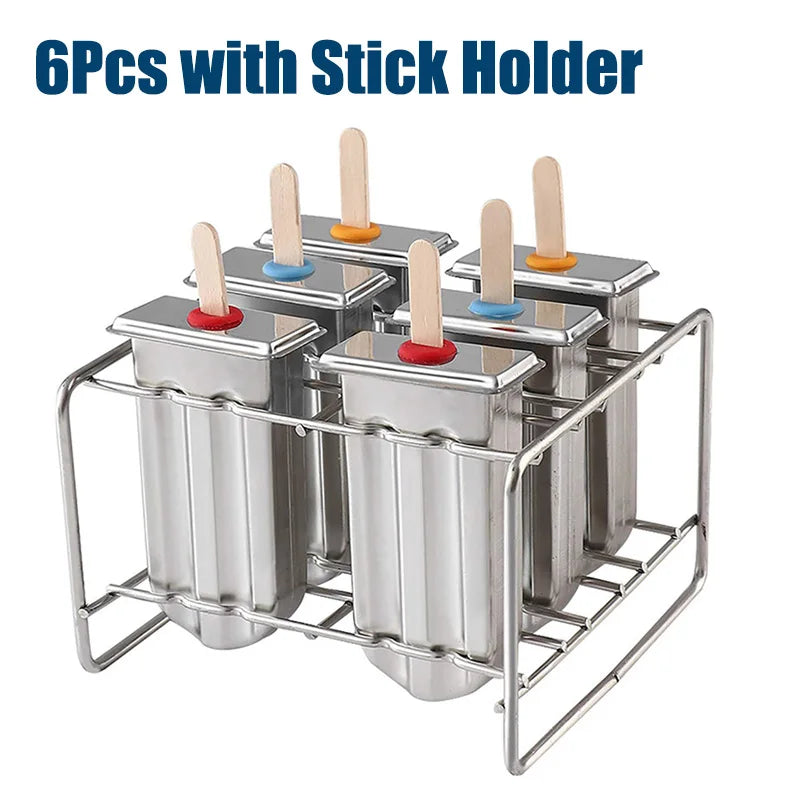 Eco-Friendly Stainless Steel Popsicle Mold for Healthy Treats 6Pcs with Holder