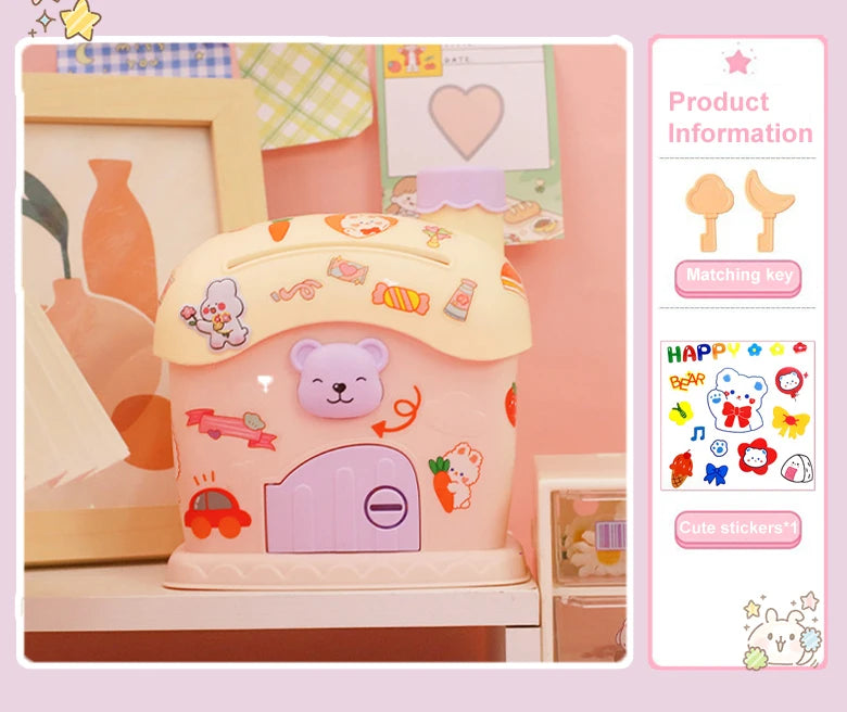 Kids Piggy Bank Ice Cream Hut &ndash; Kawaii Large Capacity Savings Box B Pink