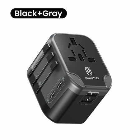 Universal Travel Adapter USB Charger &ndash; Dual USB and Type C Ports for Global Compatibility Gray Black