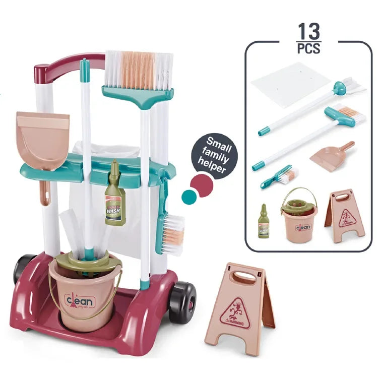 Simulation Cleaning And Hygiene Cart Tool Set &ndash; Educational Pretend Play Fun 13 piece s