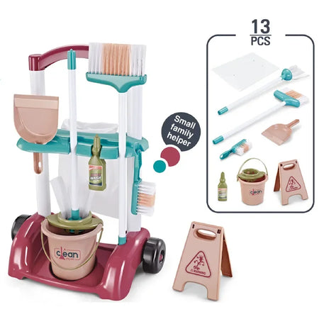 Simulation Cleaning And Hygiene Cart Tool Set &ndash; Educational Pretend Play Fun 13 piece s