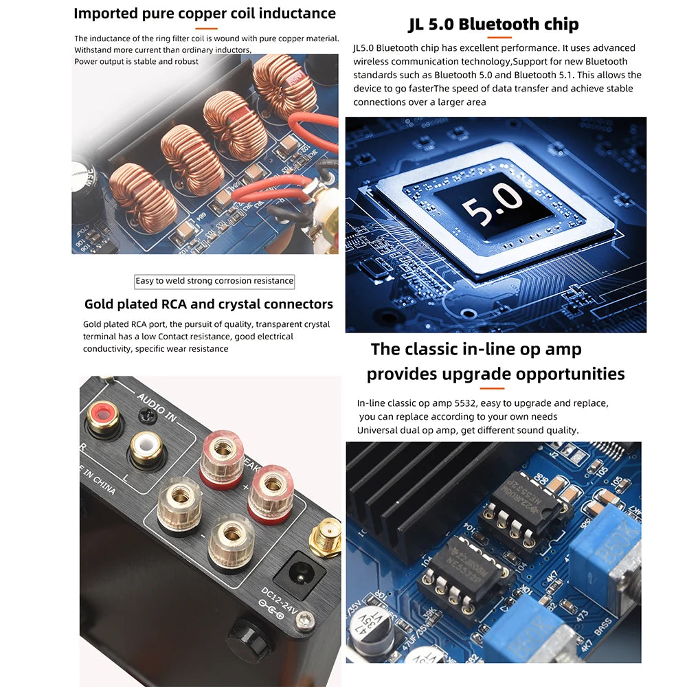 HiFi 2.0 Digital Audio Amplifier TPA3116D2 100W x 2 with Bluetooth 5.0