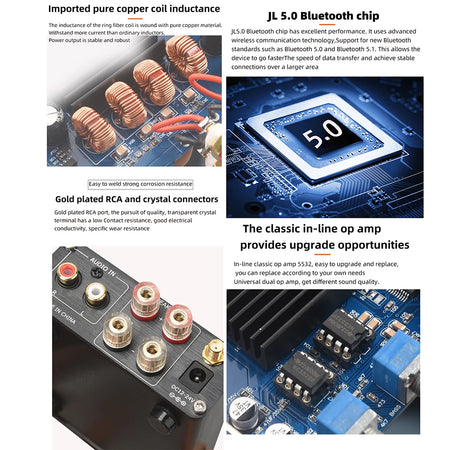 HiFi 2.0 Digital Audio Amplifier TPA3116D2 100W x 2 with Bluetooth 5.0