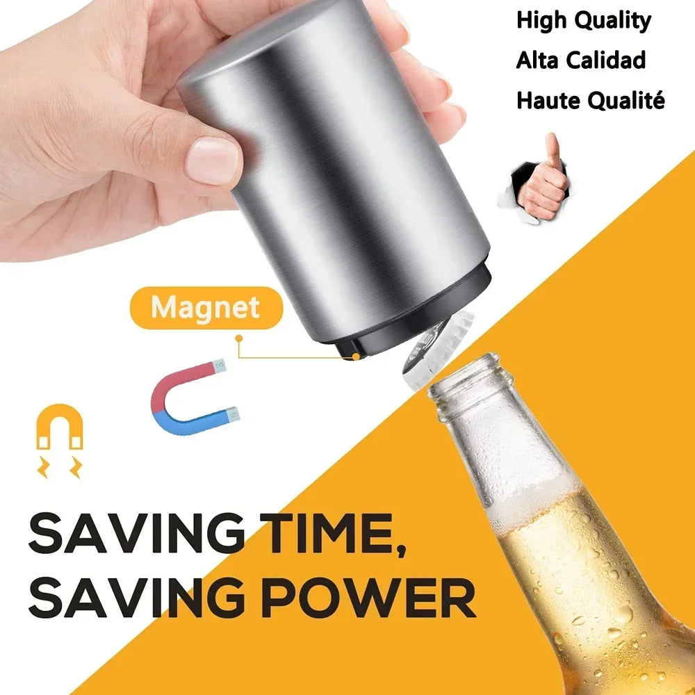 Automatic Stainless Steel Beer Bottle Opener &ndash; Effortless, Eco-Friendly Kitchen Gadget