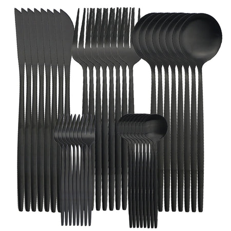 KNGZI 40Pcs Dinnerware Set &ndash; Elegant Matte Gold Cutlery Black