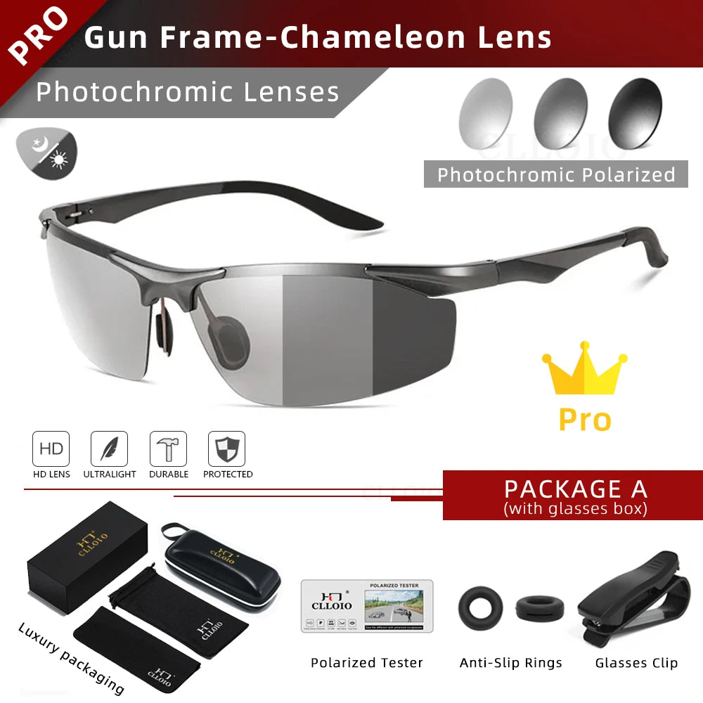 CLLOIO Photochromic Aluminum Sunglasses &ndash; Polarized UV400 Gun-Photochromic