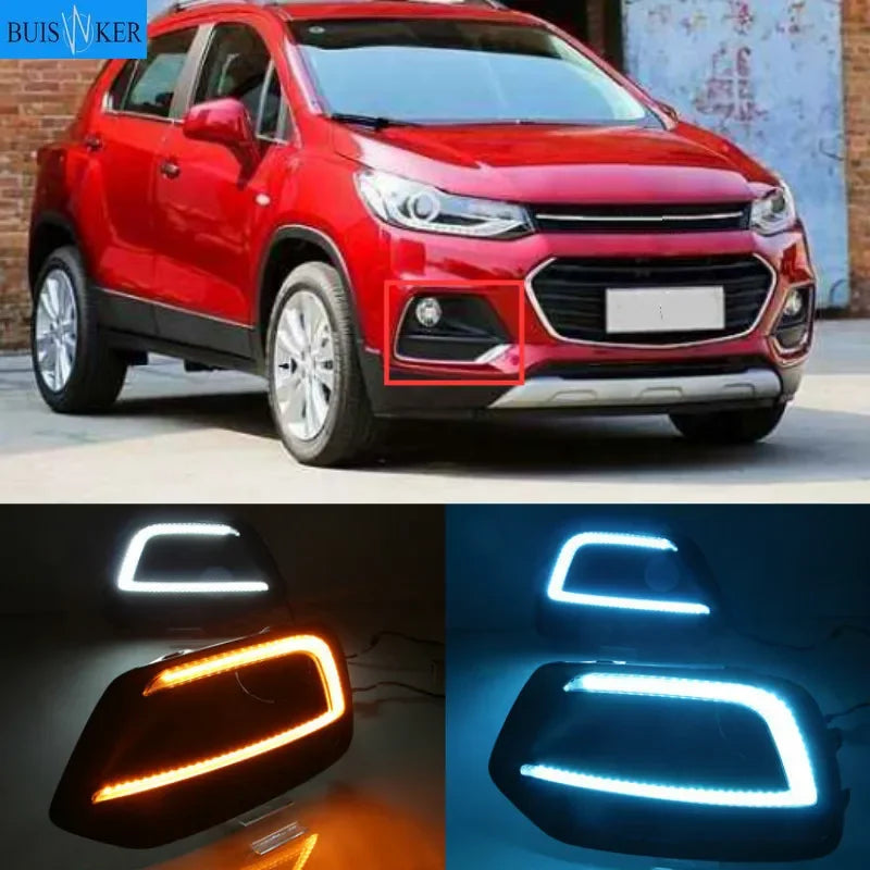 DRL Žibintai Chevrolet Trax 2017 2018 Balti DRL ir Geltoni Posūkio Signalai Chromo ABS Korpusas Patvarūs LED Moduliai