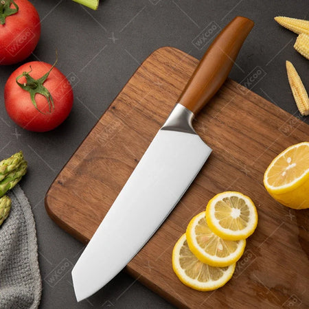 Professional Japanese Santoku Chef Knife - Stainless Steel Blade &amp; Wooden Handle