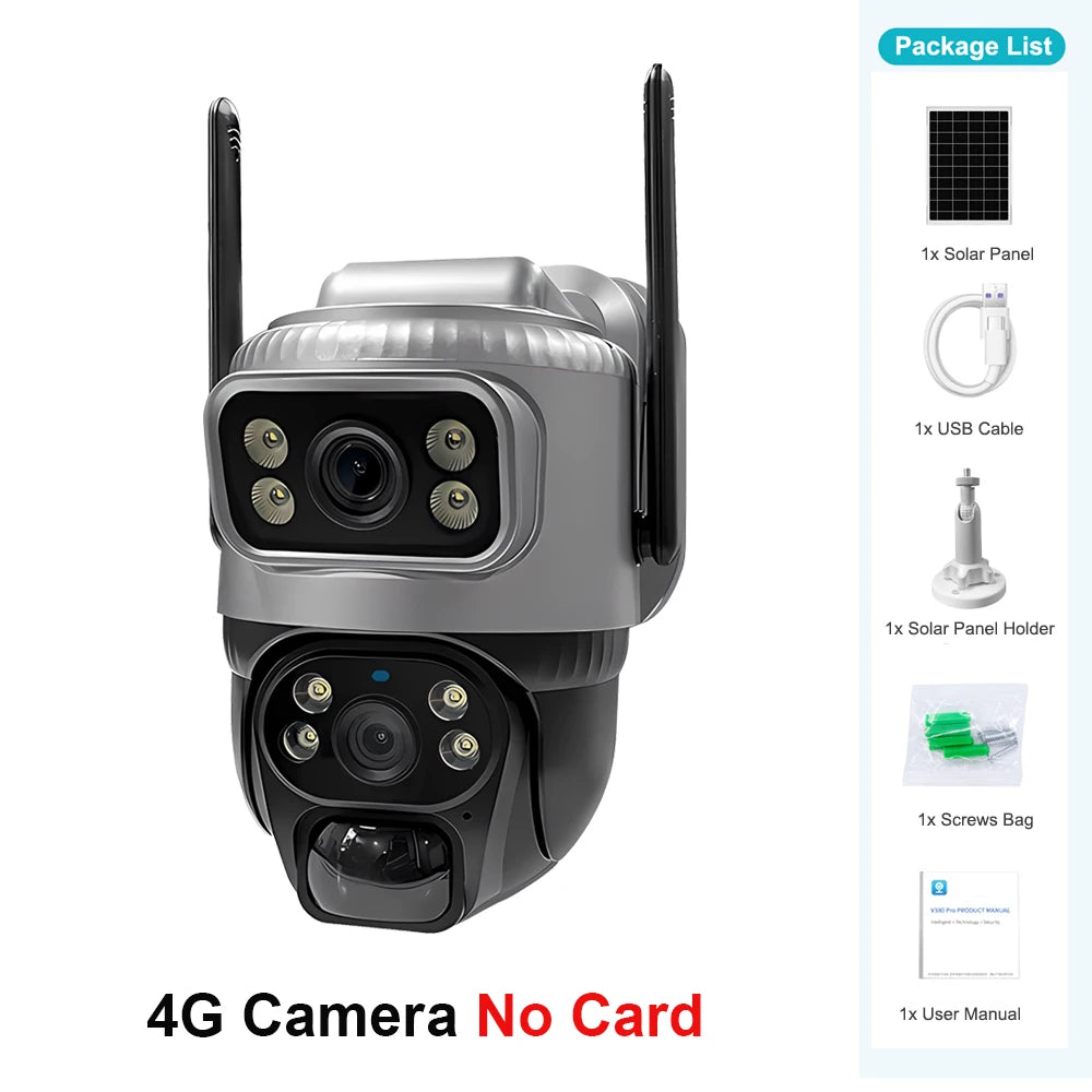 V380 Dual Lens 4G Camera with Solar PIR 4G Cam No Card