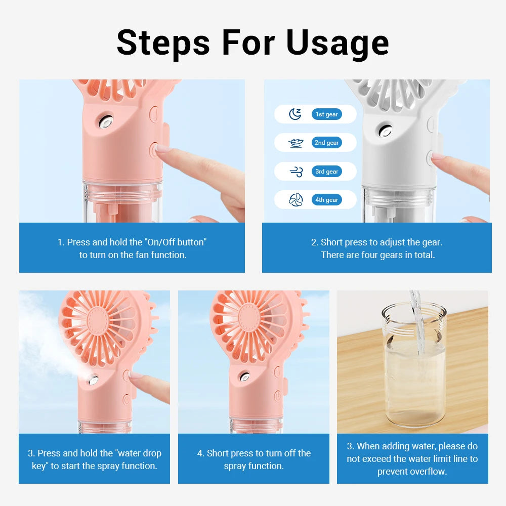 Portable USB Rechargeable Mini Air Conditioner &amp; Humidifier Fan for Home Office