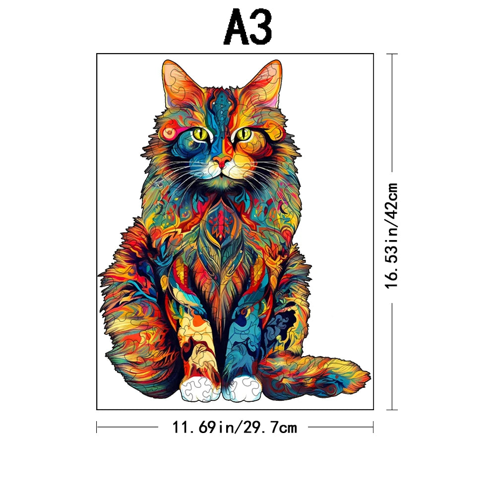 Wooden Jigsaw Puzzle - Colored Cat &amp; Peacock Design - Creative Intelligence Toy for Adults and Kids 14+