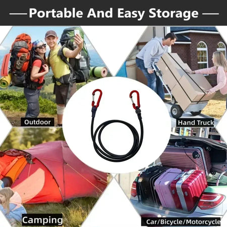 Heavy Duty Bungee Cord with Carabiner Hooks - Versatile Camping &amp; Luggage Accessory