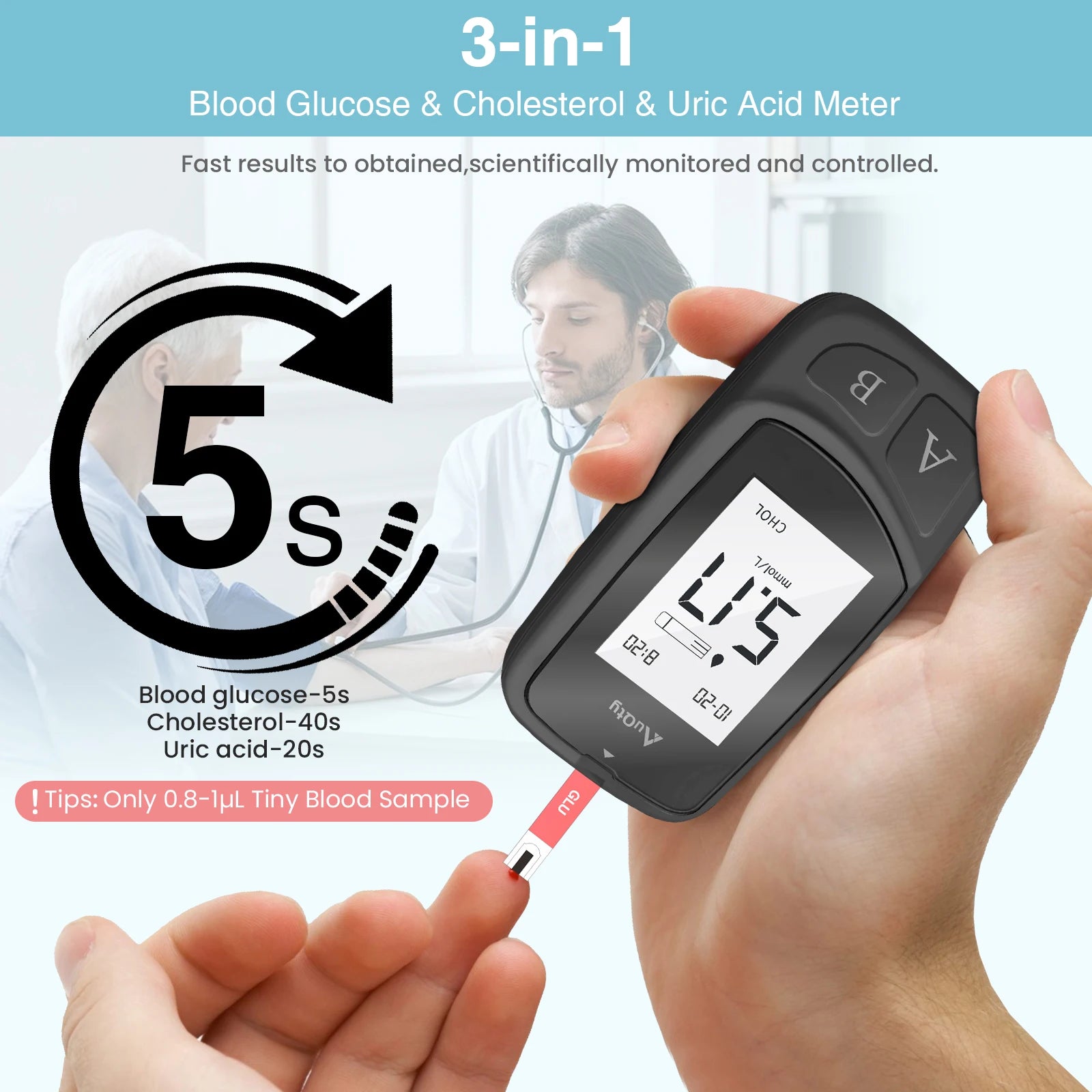 GUC 3in1 Multifunction Glucometer Kit &ndash; Comprehensive Health Monitoring