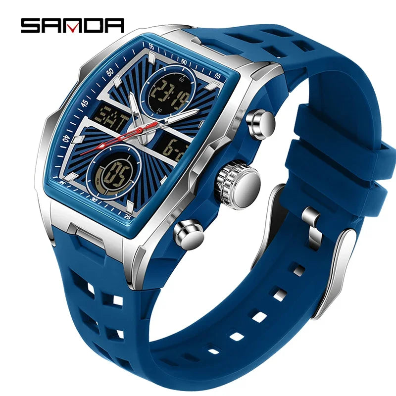 Sanda Men Watch &ndash; Double Display Chronograph Waterproof 6299 silver blue