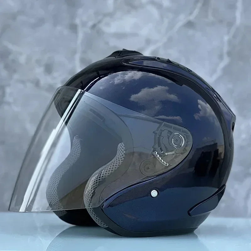 2024 Ram4 Dark Blue Open Face Motorcycle Helmet for Men and Women Clear / XXL