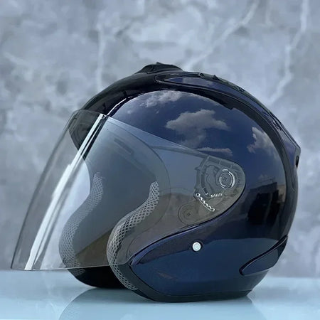 2024 Ram4 Dark Blue Open Face Motorcycle Helmet for Men and Women Clear / XXL