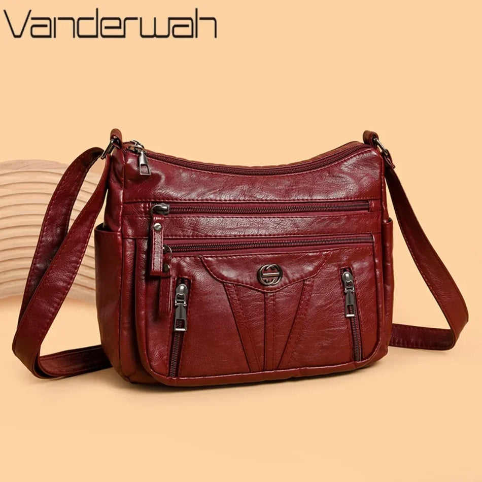 Washed Leather Small Retro Square Shoulder Bag for Women, Crossbody Purse, Casual Everyday