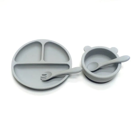 CZSAE 4pcs Silicone Tableware Set &ndash; Safe Suction Cup Design for Children silver gray