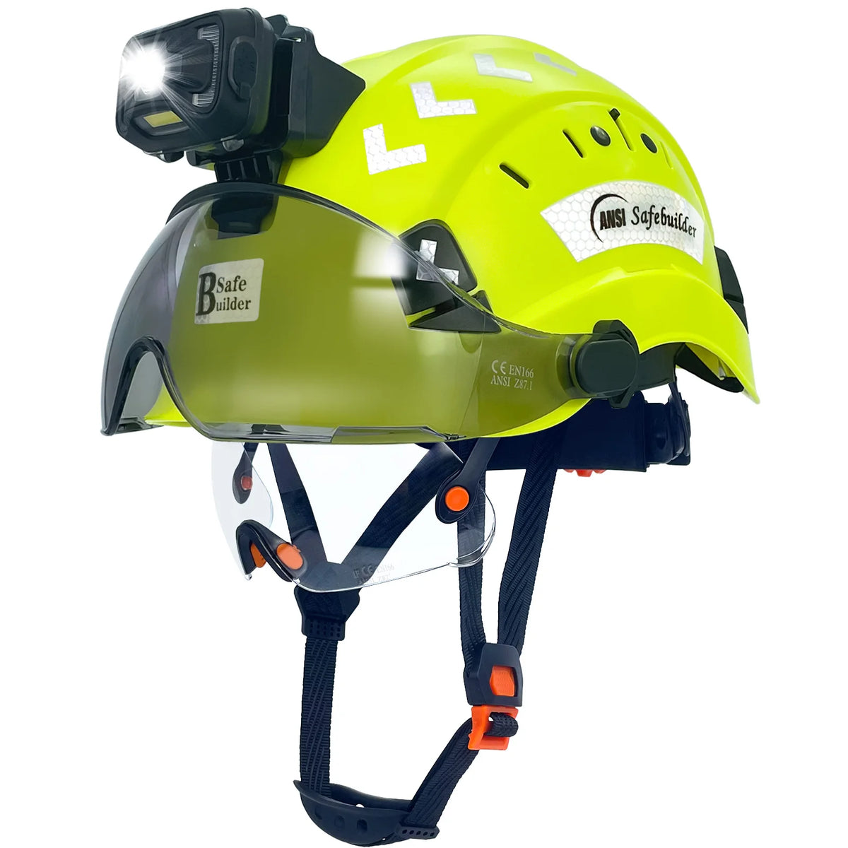 CR06 Safety Helmet With Visor Headlamp &ndash; Rechargeable Light 06 Green CSV SHL01