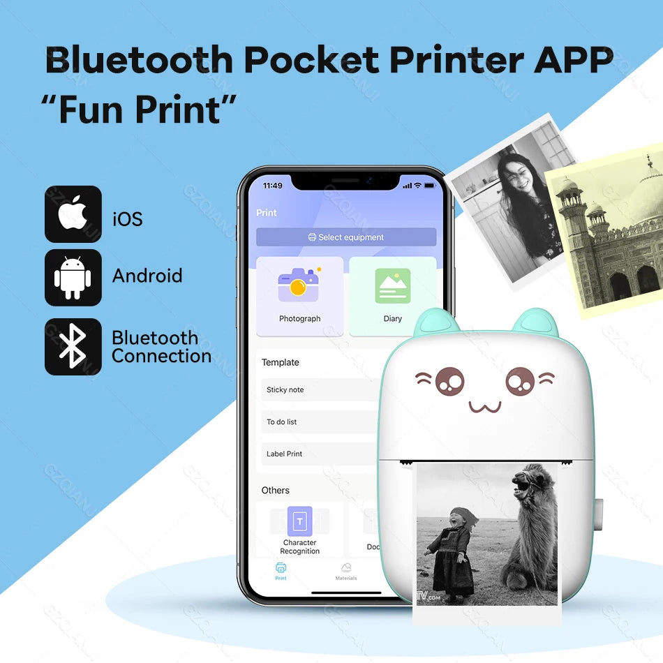 58mm Bluetooth Mini etiķešu printeris telefonam, kabatas foto printeris
