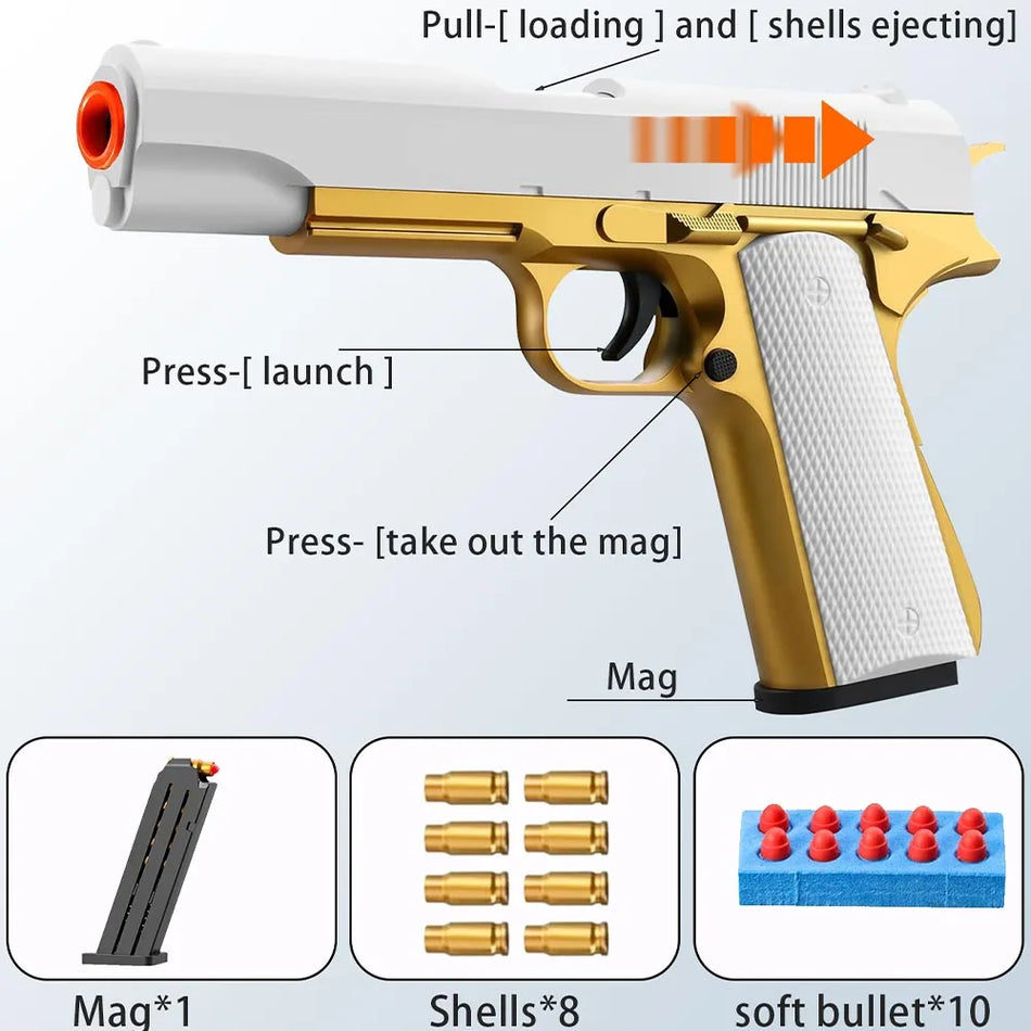Pistola Giocattolo Soft Bullet M1911 per Bambini Aspetto Realistico Regalo di Compleanno