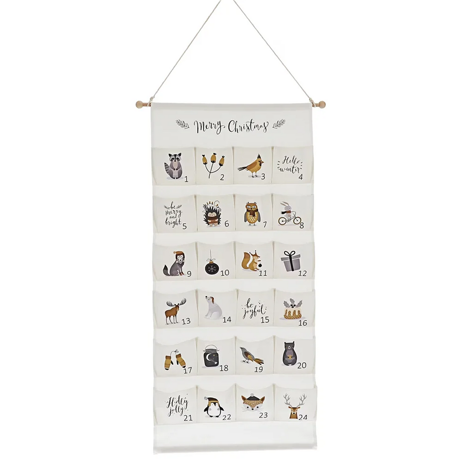 Calendar de Advent 2025 reutilizabil cu design de mașină și om de zăpadă, 24 de pungi din material textil, calendar de perete din amestec de in