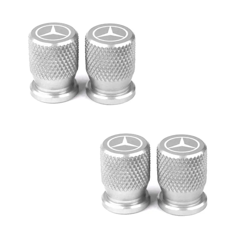 Mercedes Benz Tire Valve Caps &ndash; 4pcs Aluminum Airtight Covers for B/C/E/S Class, A Class, C200L, GLC, GLK, CLA, GLA Silver