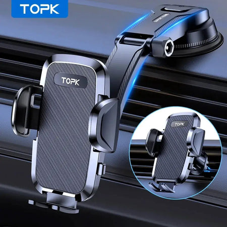 TOPK Car Phone Holder Mount 2-IN-1 Handsfree Stand Phone Holder for Dashboard & Air Vent Compatible with iPhone Samsung Android by InterCyprus Trading Ltd