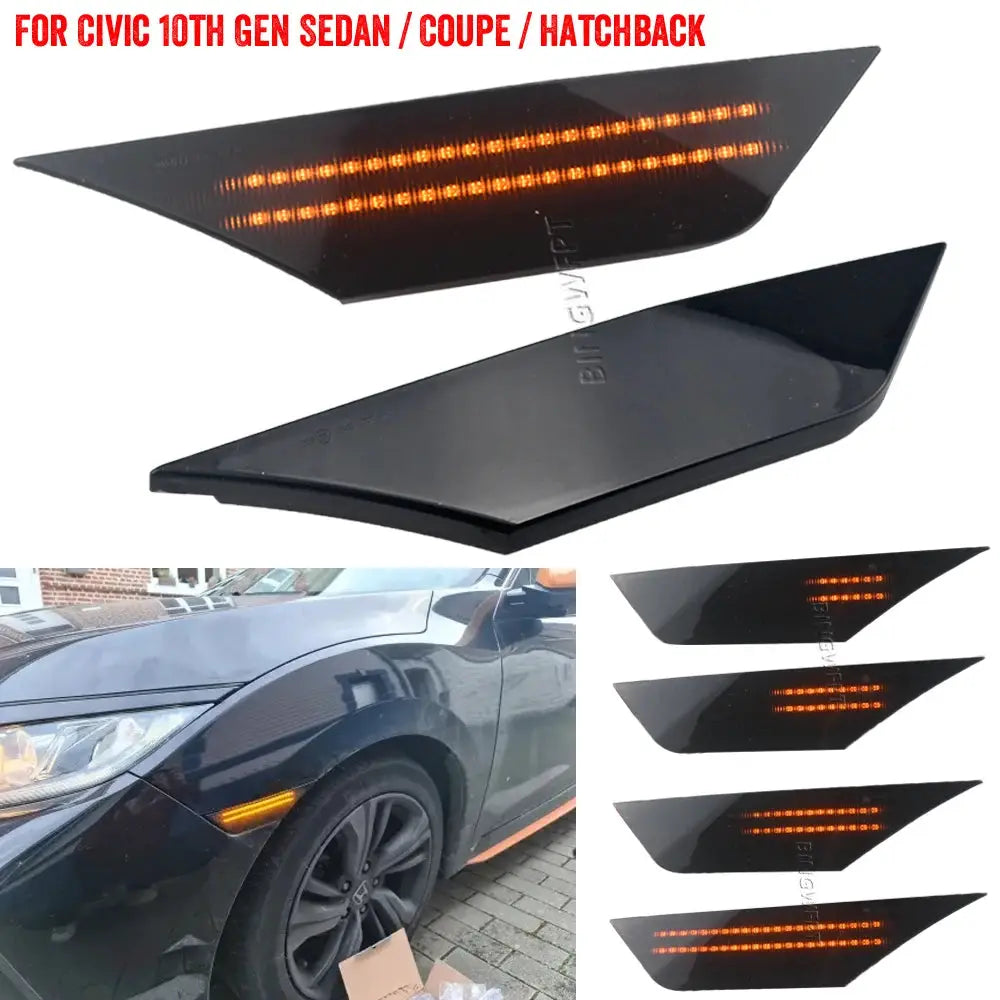 Dynamic Smoked LED Side Marker Lights for Honda Civic 10th Gen 2016 2017 2018 2019 2020 2021 Canbus Turn Signal Lamps by InterCyprus Trading Ltd