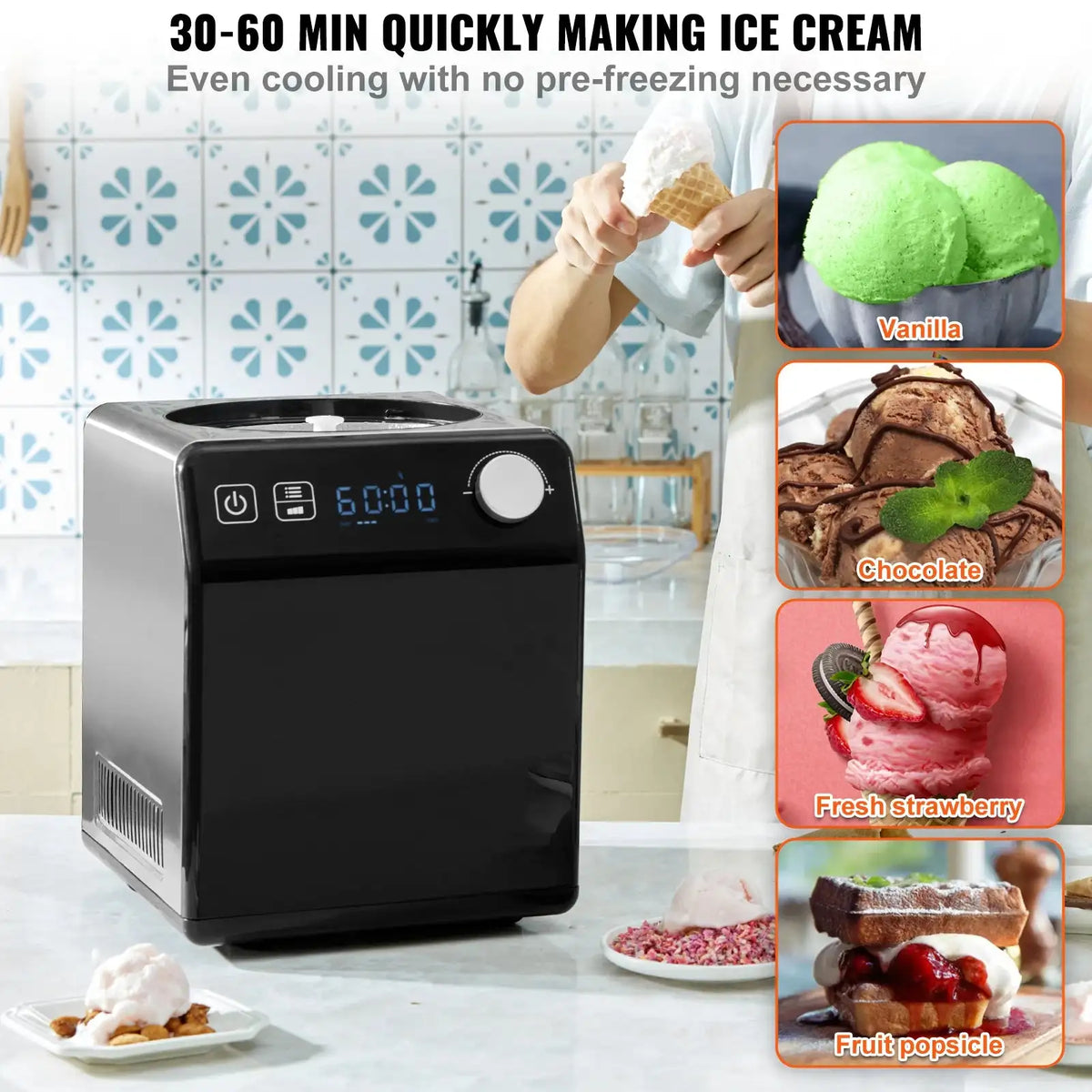 Upright Ice Cream Maker Built In Compressor 2 Quart