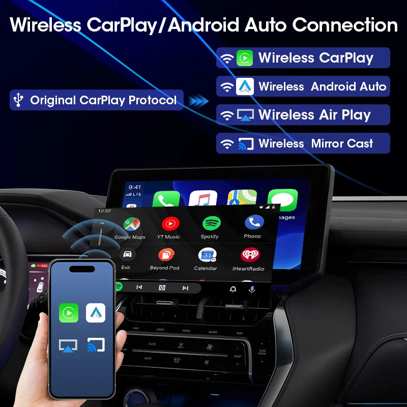 Adaptador de Caixa 4 em 1 com Fio para Sem Fio CarPlay e Android Auto para BMW Audi Toyota Mazda Nissan Kia Ford Opel