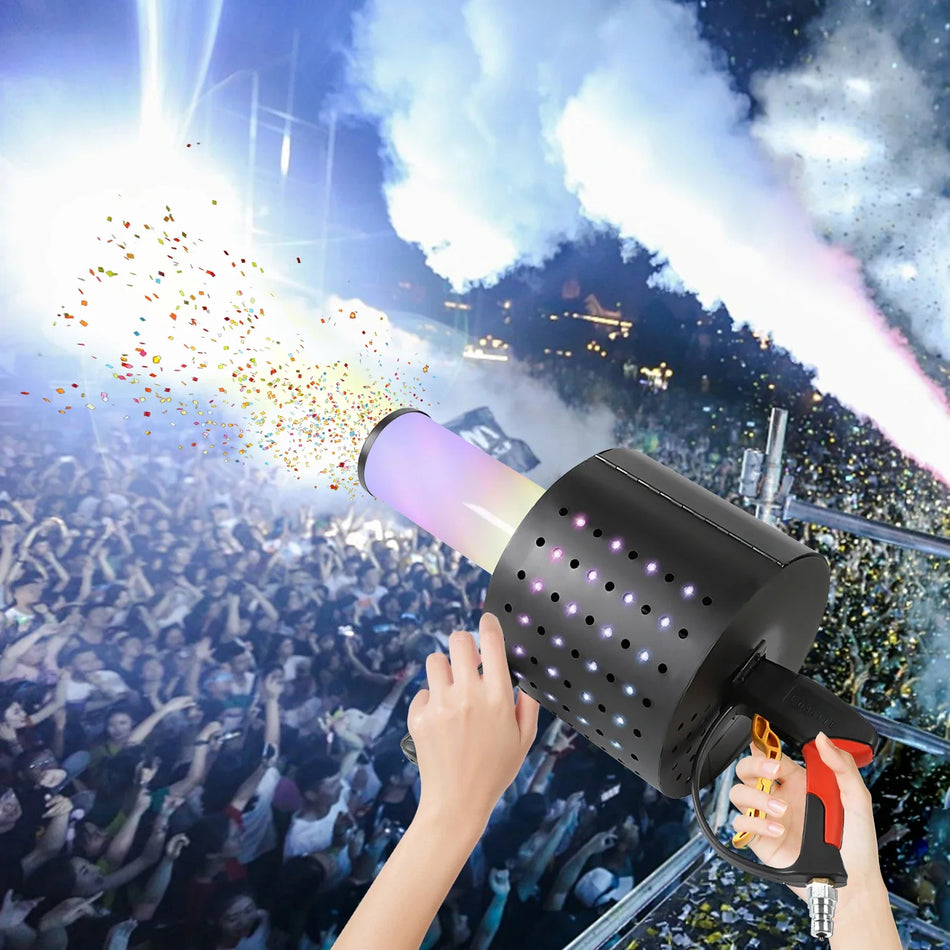 Lansator de confetti cu suflantă electrică CO2, mașină cu jet LED pentru cluburi de noapte, DJ, cluburi, petreceri live, concerte și spectacole pe scenă