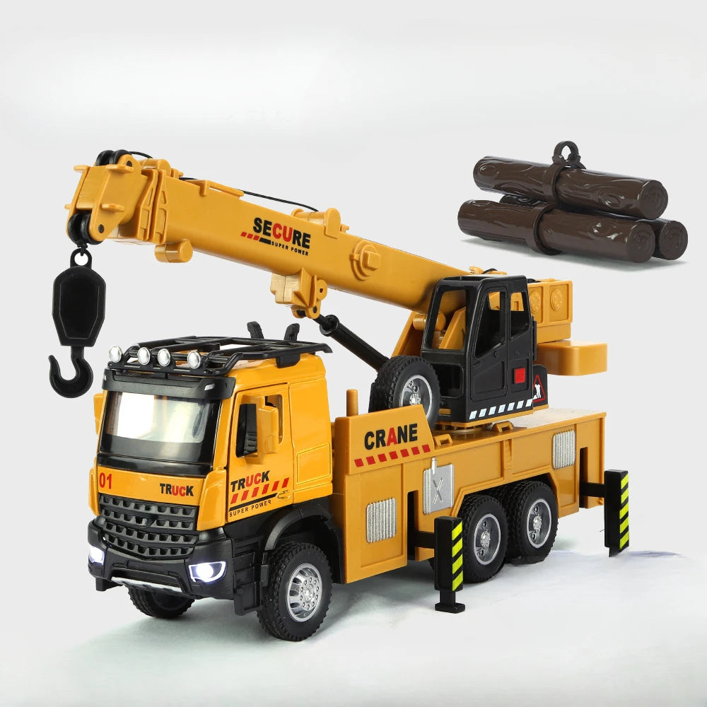 1/32 Crane Sanitation Car Model Toys Diecast Alloy Engineering Vehicle Sound Light Pull Back High Simulation Model For Kids Gift Crane
