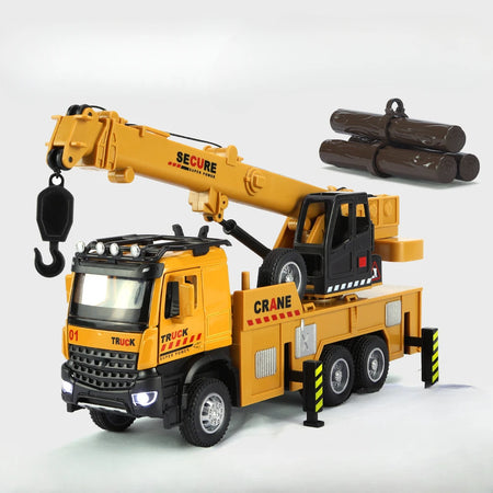 1/32 Crane Sanitation Car Model Toys Diecast Alloy Engineering Vehicle Sound Light Pull Back High Simulation Model For Kids Gift Crane
