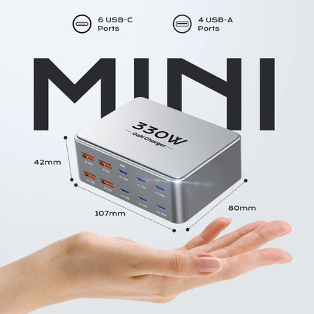 TOPZERO 330W GaN USB C Charger &ndash; Ultra-Fast 10-Port Charging