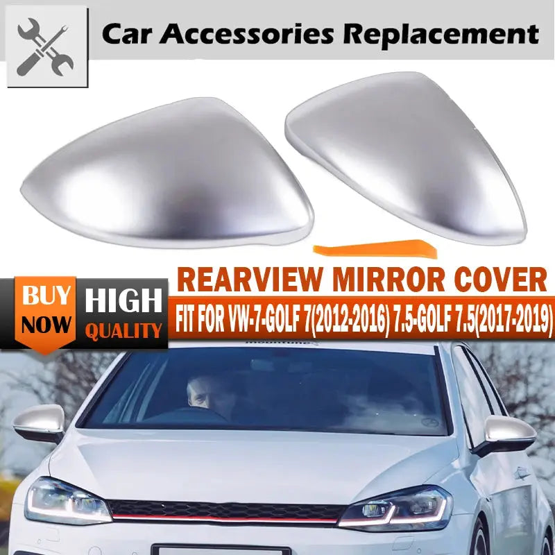 Matte Silver Rearview Mirror Caps For VW Golf 7 Mk7 GTI by InterCyprus Trading Ltd