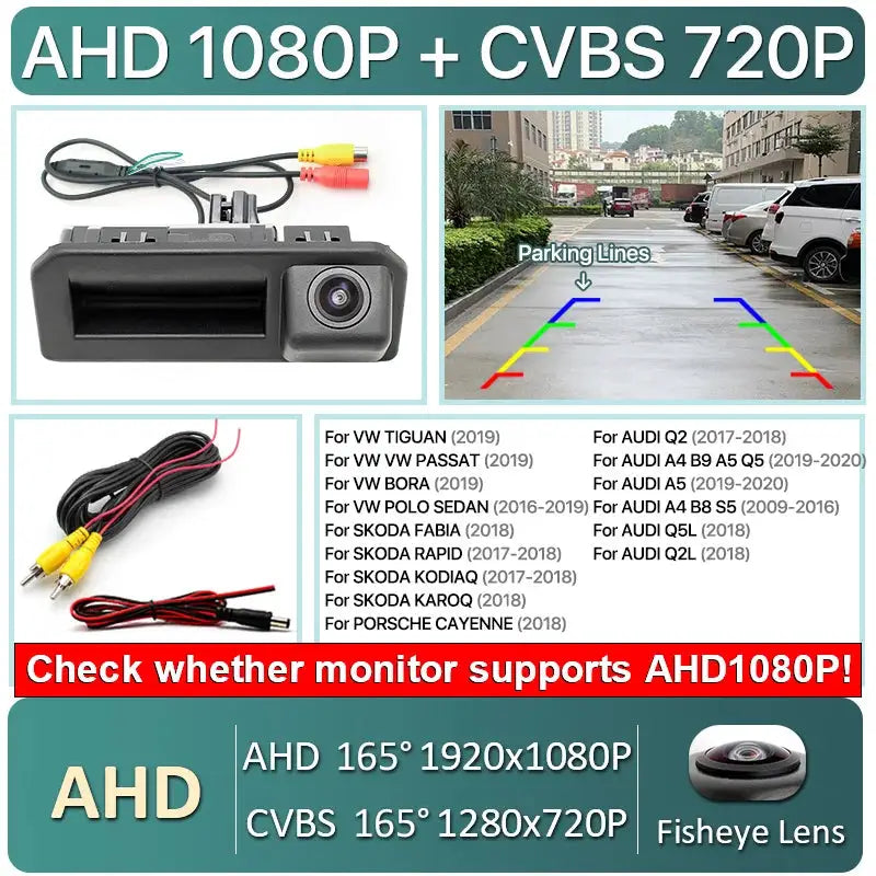 170° AHD 1080P Car Reverse Backup Trunk Handle Trajectory Camera For Audi Q2 Q3 Q5 A5 VW Bora Skoda Kodiaq Kroq Cayenne 2017-22 by InterCyprus Trading Ltd