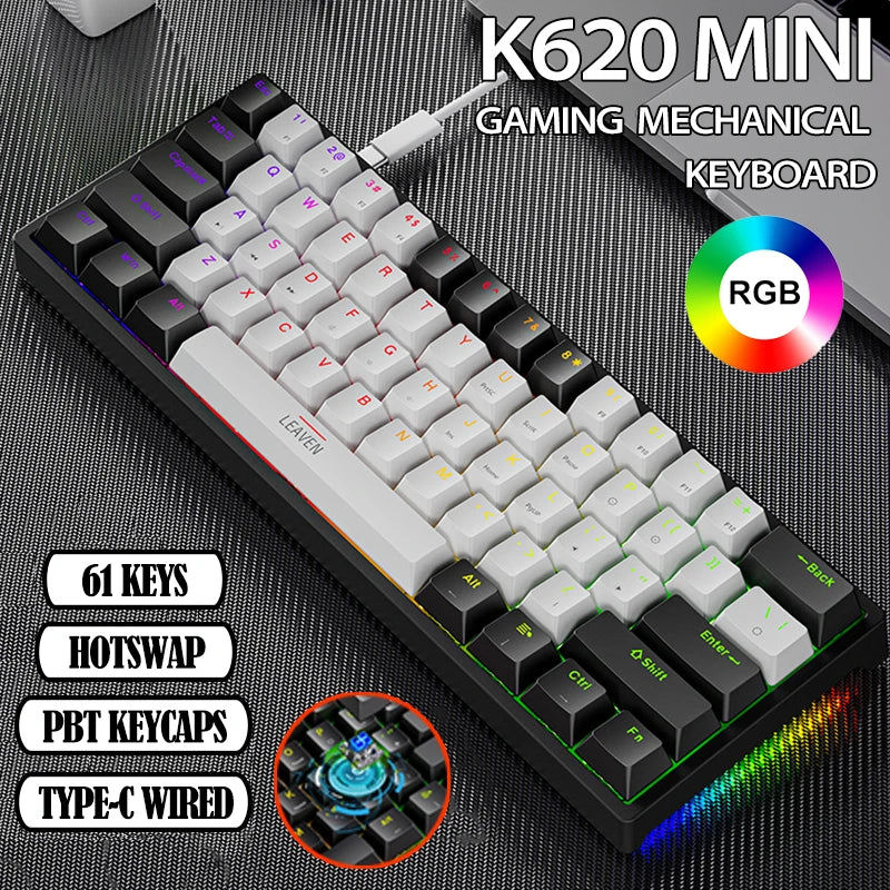 K620 Mini Gaming Keyboard &ndash; 61 Keys RGB Hotswap Type C