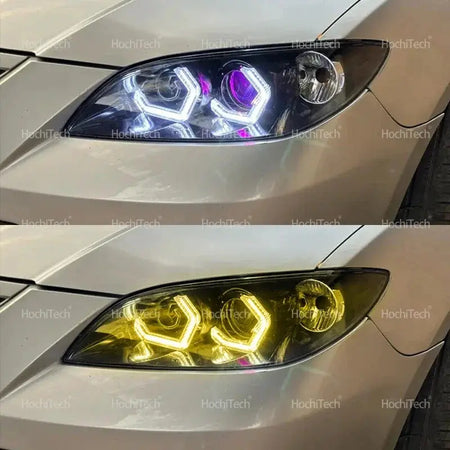 For Mazda 3 Mazda3 Axela BK Sedan 2003-2008Retrofit DTM M4 Style Lemon Yellow White Headlamp CSL Style Day Light Angel Eyes Kit by InterCyprus Trading Ltd
