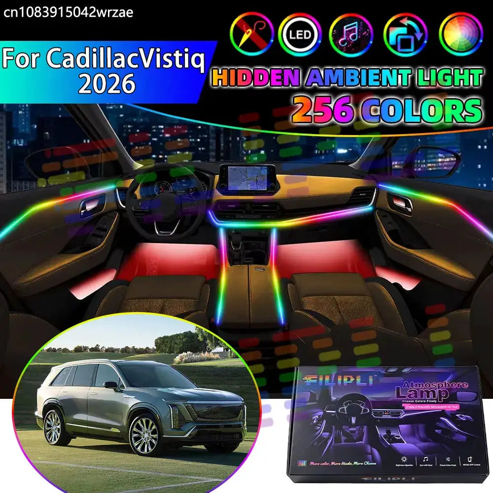 For Cadillac Vistiq 2026 RGB Car Interior Ambient Lights Strips Breathing Lighting Kit App Control LED strips Auto Accessories by InterCyprus Trading Ltd