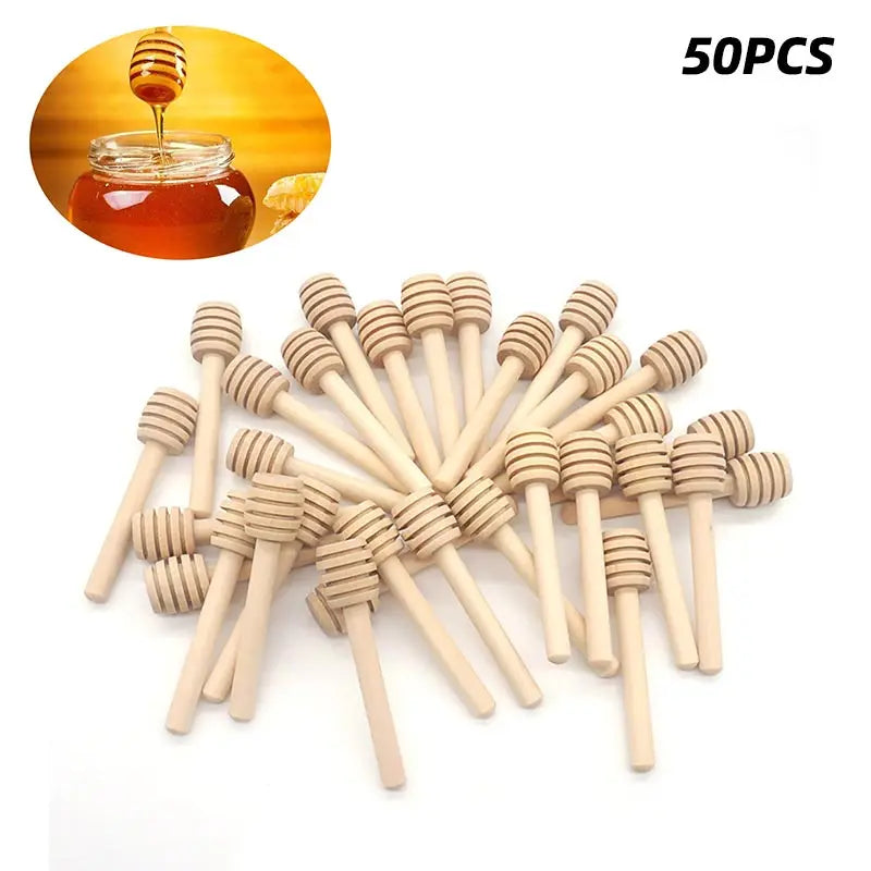 🟠 Honey Stir Bar Mixing Handle Jar Spoon Natural Wooden 10/30/50Pcs Honey Dipper Wooden Stick Honey Spoons Kitchen tools