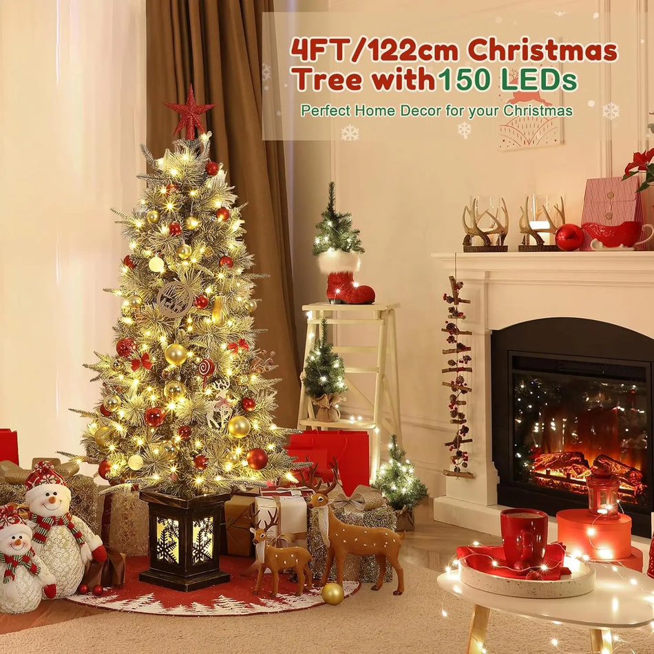 LED Lighted Artificial Christmas Tree with 150 Lights, 9 Modes, Snowflake Base, Outdoor Plastic