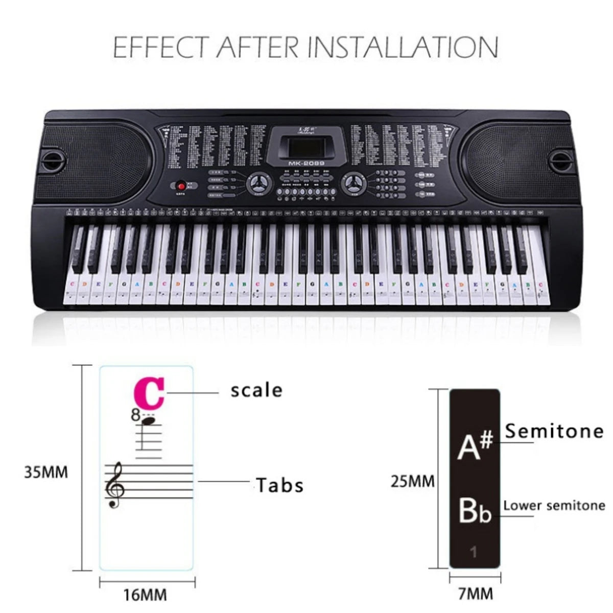 Transparent Piano Keyboard Sticker 88 Keys &ndash; Detachable