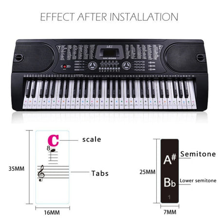 Transparent Piano Keyboard Sticker 88 Keys &ndash; Detachable